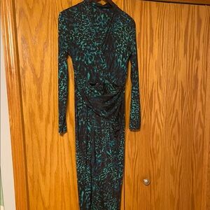 RACHEL Rachel Roy Green and Black Ruched Long Sleeve Bodycon Dress